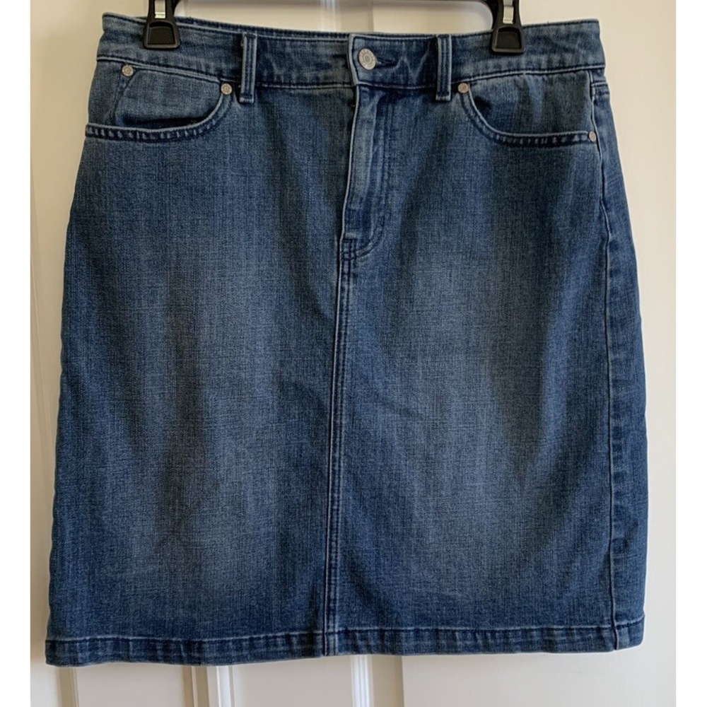 Talbots Skirt Womens Sz 6 Blue Cotton Stretch Denim Straight Pencil 5 Pocket